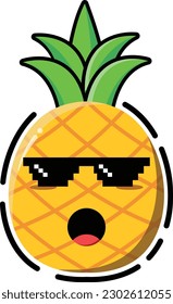 Vector pineapple in the form of a cute emoticon.