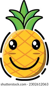 Vector pineapple in the form of a cute emoticon.