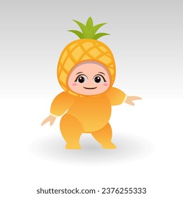 Vector Pineapple frutal kawaii personaje de caricatura vector divertido fruta piña kawaii ilustración