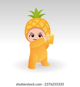 Vector Pineapple fruit kawaii cartoon character vector funny Pineapple fruit kawaii illustration