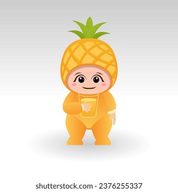 Vector Pineapple fruit kawaii cartoon character vector funny Pineapple fruit kawaii illustration