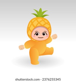 Vector Pineapple fruit kawaii cartoon character vector funny Pineapple fruit kawaii illustration