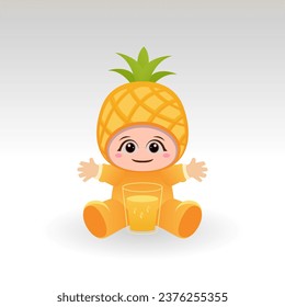 Vector Pineapple fruit kawaii cartoon character vector funny Pineapple fruit kawaii illustration