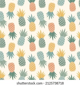 Vector pineapple fruit seamless pattern. Vintage style. Tropical fruit summer background. Can be used for print, fabric, textile, wrapping paper etc. 