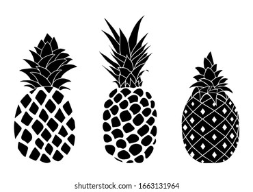 Siluetas de frutos de piña vectorial aisladas en blanco