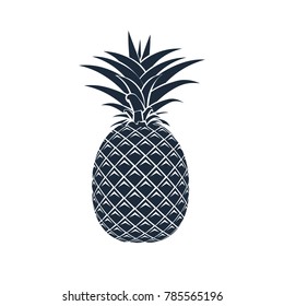 Vector pineapple icon on white background. Silhouette. Design for textiles, banners, business cards. Illustration.