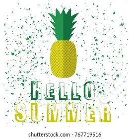 Vector Pineapple Icon Typography Design on White Grunge Background. Vintage Fruit Poster, Banner, Logo or Label with Lettering