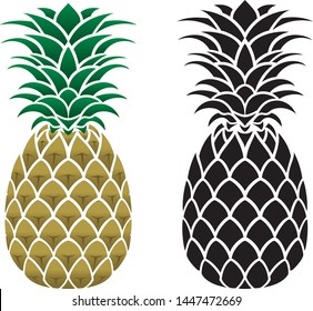 Vector Pineapple Illustration And Flat Black Icon