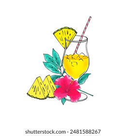 Vector pineapple juice or fruit juice with white background.