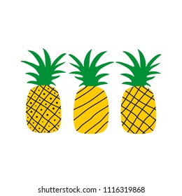 Vector pineapple. Juicy pineapple. Set of yellow pineapples.