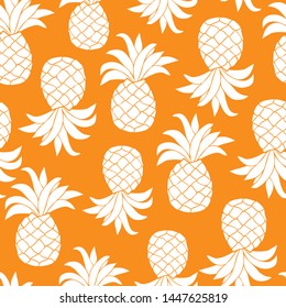 vector with pineapple on orange background monochromatic seamless pattern. Perfect for summer fabric scrapbooking background wallpaper gift wrapping