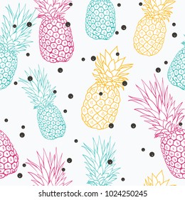 Vector pineapple polka dot summer colorful tropical seamless pattern background. Great as a textile print, party invitation or packaging.