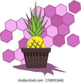 Vector pineapple in a pot. In the background are abstract figures.