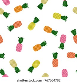 Vector Pineapple Random Pattern Isolated on White Background. Tropical Fruit Texture