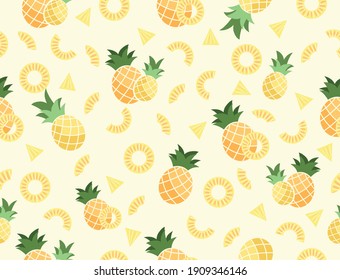 Vector pineapple seamless pattern on light yellow background for textile fabric prints wallpaper backgrounds or any else 