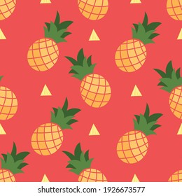 Vector pineapple seamless pattern on red  background for textile fabric prints, wallpaper backgrounds, product wrapping paper or for any other use.