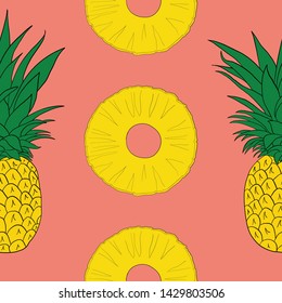 Vector pineapple seamless pattern with a pink background. Perfect for fabrics, notebooks, scrapbooking, wallpaper, gift wrap and so much more. Fresh and Fun summer fruit.
