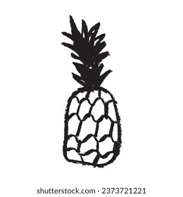 Vector pineapple symbol. Ananas icon in trendy hand drawn doodle style. Black illustration for Pineapples label, organic badge, juice packaging design or website. Calligraphic pineapple symbol.