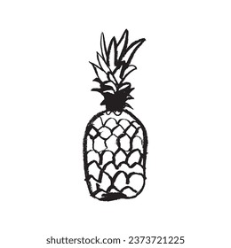 Vector pineapple symbol. Ananas icon in trendy hand drawn doodle style. Black illustration for Pineapples label, organic badge, juice packaging design or website. Calligraphic pineapple symbol.