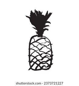 Vector pineapple symbol. Ananas icon in trendy hand drawn doodle style. Black illustration for Pineapples label, organic badge, juice packaging design or website. Calligraphic pineapple symbol.