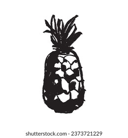 Vector pineapple symbol. Ananas icon in trendy hand drawn doodle style. Black illustration for Pineapples label, organic badge, juice packaging design or website. Calligraphic pineapple symbol.