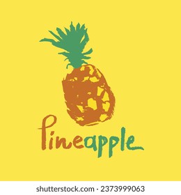 Vector pineapple symbol. Ananas icon in trendy hand drawn doodle style. Color illustration for Pineapples label, organic badge, juice packaging design or website. Calligraphic pineapple symbol.