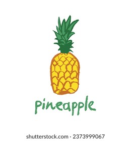 Vector pineapple symbol. Ananas icon in trendy hand drawn doodle style. Color illustration for Pineapples label, organic badge, juice packaging design or website. Calligraphic pineapple symbol.