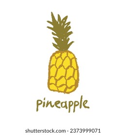 Vector pineapple symbol. Ananas icon in trendy hand drawn doodle style. Color illustration for Pineapples label, organic badge, juice packaging design or website. Calligraphic pineapple symbol.