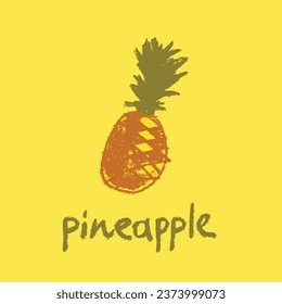 Vector pineapple symbol. Ananas icon in trendy hand drawn doodle style. Color illustration for Pineapples label, organic badge, juice packaging design or website. Calligraphic pineapple symbol.