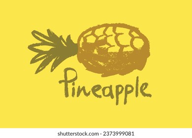 Vector pineapple symbol. Ananas icon in trendy hand drawn doodle style. Color illustration for Pineapples label, organic badge, juice packaging design or website. Calligraphic pineapple symbol.