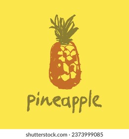 Vector pineapple symbol. Ananas icon in trendy hand drawn doodle style. Color illustration for Pineapples label, organic badge, juice packaging design or website. Calligraphic pineapple symbol.