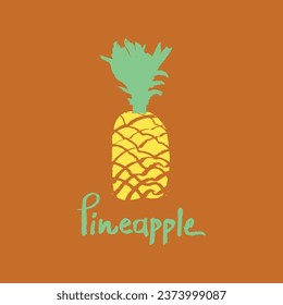 Vector pineapple symbol. Ananas icon in trendy hand drawn doodle style. Color illustration for Pineapples label, organic badge, juice packaging design or website. Calligraphic pineapple symbol.