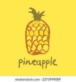 Vector pineapple symbol. Ananas icon in trendy hand drawn doodle style. Color illustration for Pineapples label, organic badge, juice packaging design or website. Calligraphic pineapple symbol.