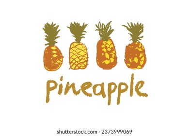 Vector pineapple symbols. Ananas icon in trendy hand drawn doodle style. Color illustration for Pineapples label, organic badge, juice packaging design or website. Calligraphic pineapple icons.