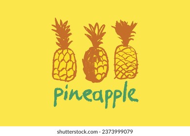 Vector pineapple symbols. Ananas icon in trendy hand drawn doodle style. Color illustration for Pineapples label, organic badge, juice packaging design or website. Calligraphic pineapple icons.