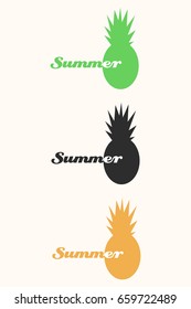 Vector pineapple tropical fruit logo with summer text set