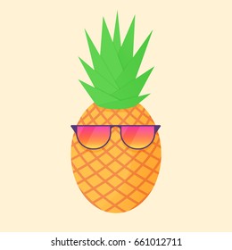 Vector pineapple tropical fruit with party glasses made in flat style