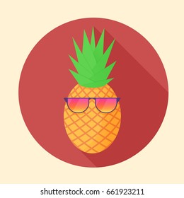 Vector pineapple tropical fruit with party glasses in the circle made in flat style