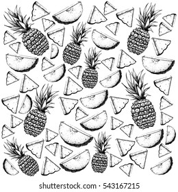 Vector pineapples hand drawn sketch