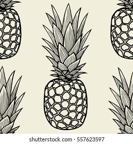 Vector pineapples hand drawn sketch. Vector seamless pattern. Vintage style