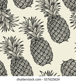 Vector pineapples hand drawn sketch. Vector seamless pattern. Vintage style
