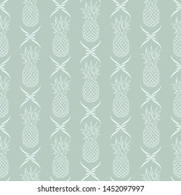 Vector Pineapples in line with Floral Decor seamless pattern background.