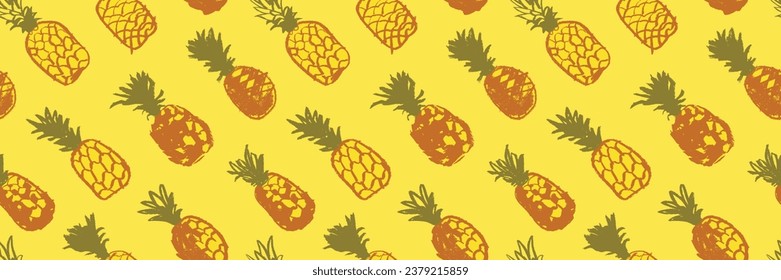 Vector pineapples pattern. Ananas background. Pineapple drawings. Pineapples label, organic fruit idea. Ornament for fresh juice packaging design. South America fruits. Tropical plant decoration.