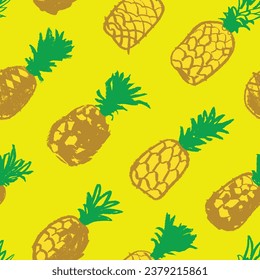 Vector pineapples pattern. Ananas background. Pineapple drawings. Pineapples label, organic fruit idea. Ornament for fresh juice packaging design. South America fruits. Tropical plant decoration.