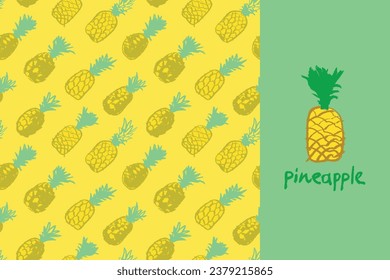 Vector pineapples pattern. Ananas background. Pineapple drawings. Pineapples label, organic fruit idea. Ornament for fresh juice packaging design. South America fruits. Tropical plant decoration.