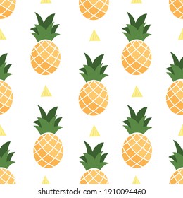 Vector pineapples seamless pattern on white background for textile fabric or wallpaper backgrounds 
