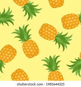 Vector pineapples seamless pattern. Tropical fruits background. Simple flat illustration.
