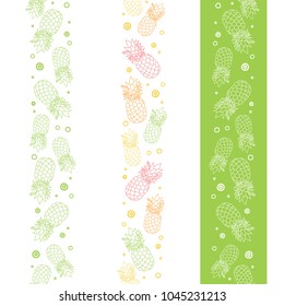 Vector pineapples vertical seamless repeat pattern borders. Summer colorful tropical textile print.