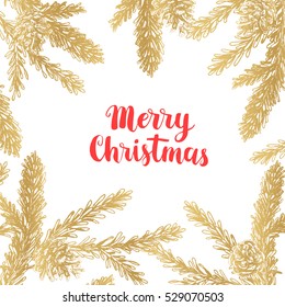 Vector Pinecone. Christmas and New Year gift card, hand drawing sketch illustration. Design elements for card holiday decor. Botanical illustration pine cone, cedar. Vintage engraved graphic