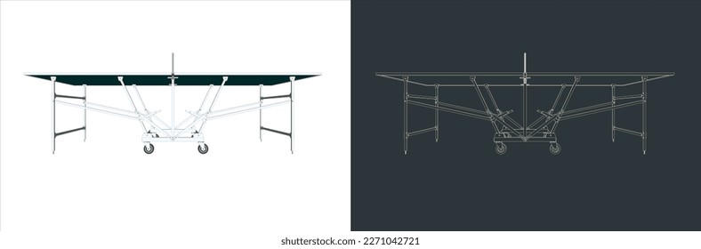 Vector ping pong - Table Tennis Technical Illustration line art  on the blueprint